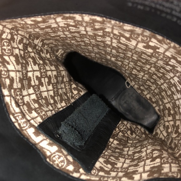 Tory Burch Black Suede Leather Cuff Mid Calf Boots Size 7 - Picture 5 of 16